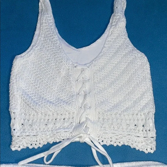 Hollister size XS vintage two-piece white crocheted cotton tank top & skirt - Picture 6 of 15